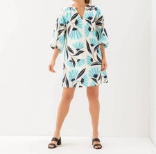 Karen Kane Puff Sleeve Peasant Dress - Petite Aqua Bloom Print