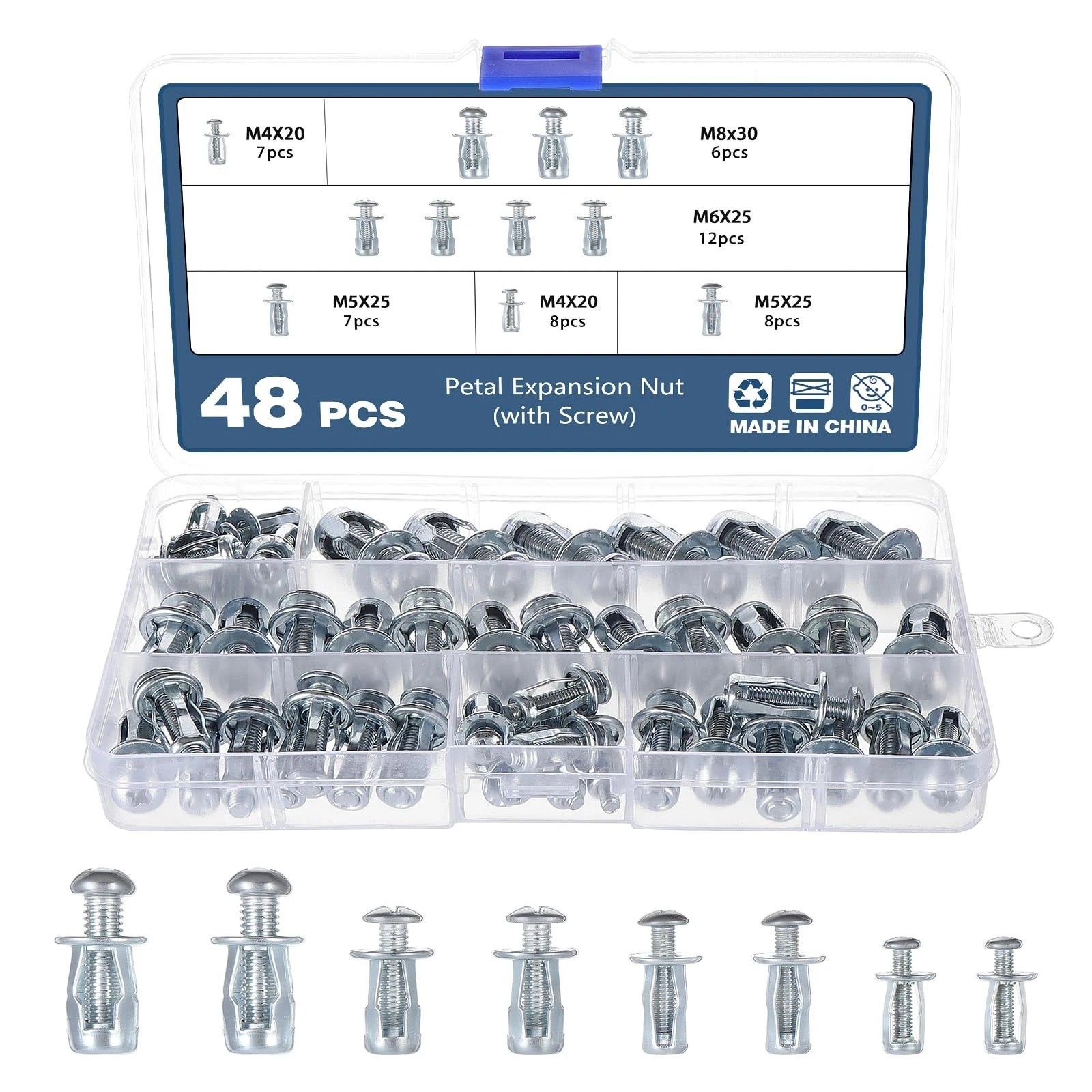 48PCS Jack Nuts Petal Nuts,M4,M5,M6,M8 Expansion Screw Petal Nut,Thins Fixing...