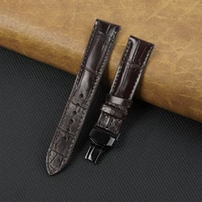 21mm Brown Leather Watch Strap Men Real Crocodile Watch Band Deployment Buckle