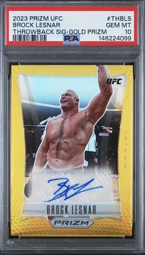 2023 Panini Prizm UFC Throwback Signatures Brock Lesnar True Gold PSA GEM MT 10