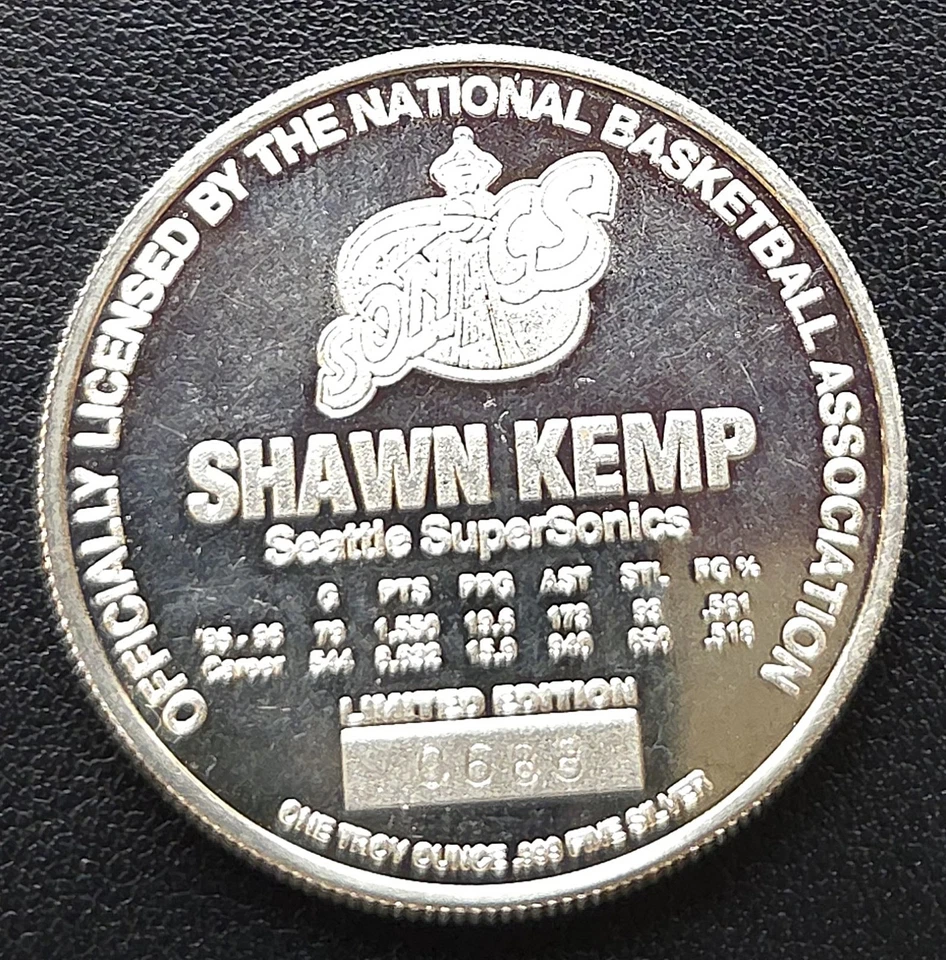 Shawn Kemp Sonics 1 oz .999 Silver Round Official NBA Coin - Image 2 of 2