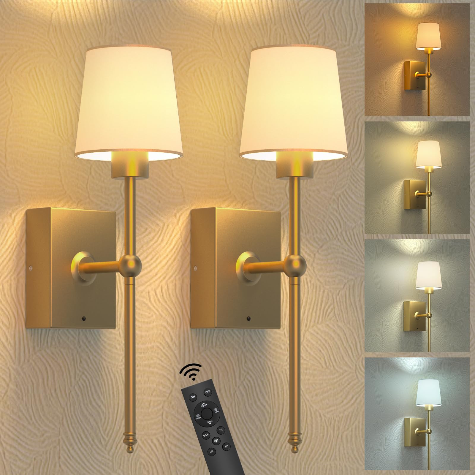 Battery-Operated Wall Sconces Set of 2: 6000mAh Rechargeable Wall Lights with...