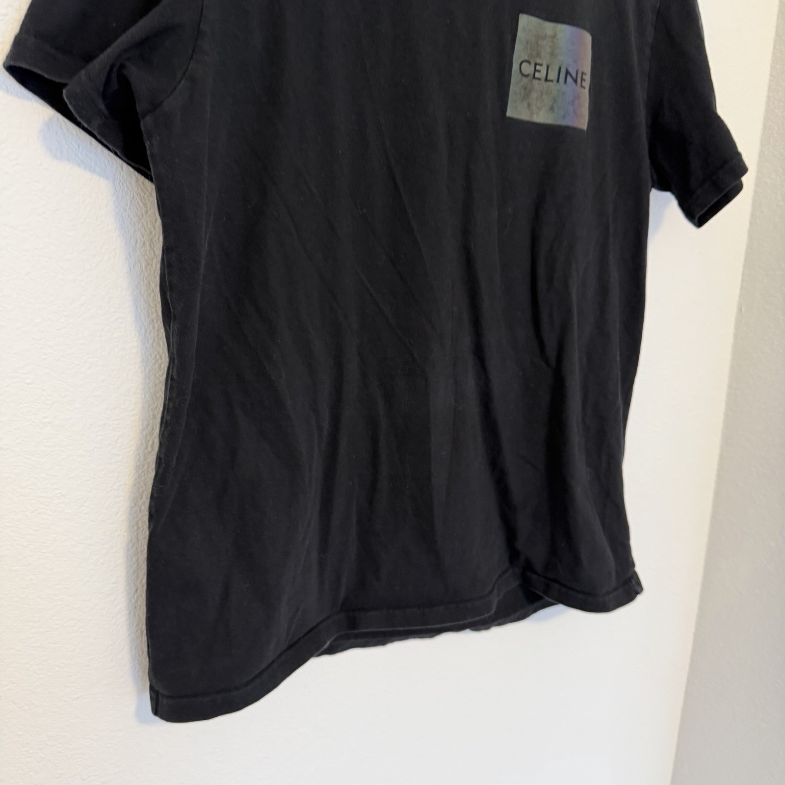 Celine Front Patch Black Tee Basic Cotton Size Me… - image 2