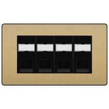 BG Evolve Satin Brass 4 Gang RJ45 Cat5e Data Socket Black Inserts