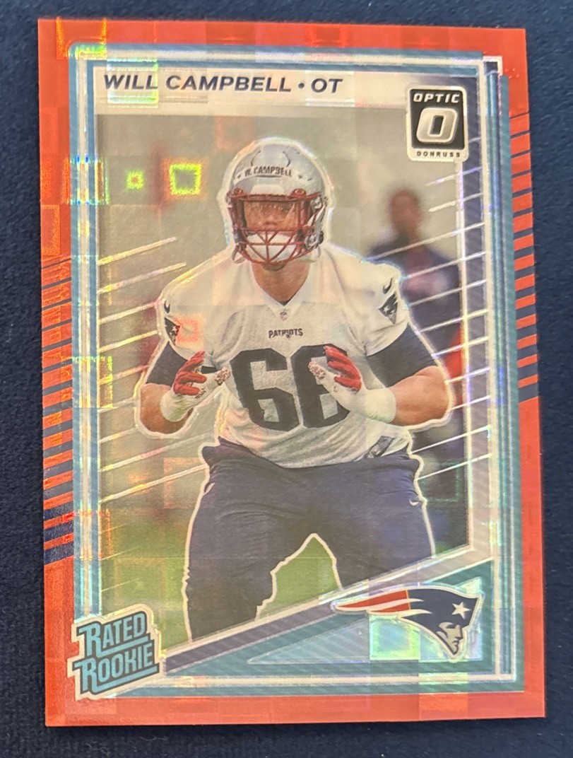 2025 Donruss Rated Rookie Will Campbell 345 Optic Preview Red Pandora Prizm (RC)