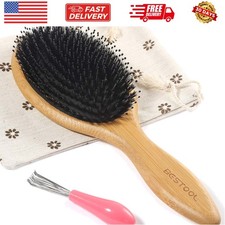 Hair Brush-Boar Bristle Hair Brushes Natural Bamboo Wooden Cushion Massage An...