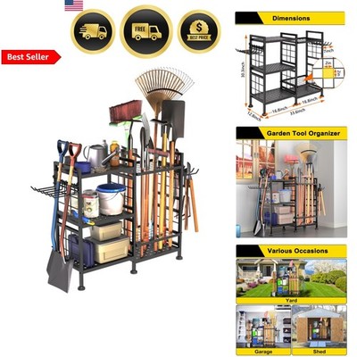 Garden Tool Organizer Metal Yard Storage Rack Heavy Duty Garage Shed