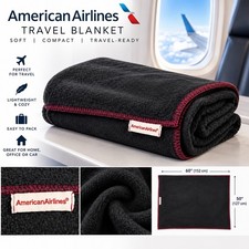American Airlines Travel Blanket &ndash; Black Fleece with Red Trim | 50&rdquo; x 60&rdquo;