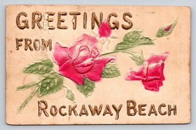 Vintage Embossed Rockaway Beach Postcard 1908 Roses New York Posted