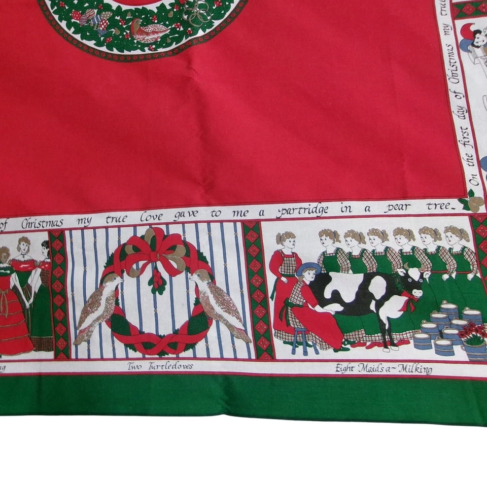 Mantel Villancico Rojo Verde Panel Ovalado 12 Días de Navidad 68x48 Foto 2 de 3