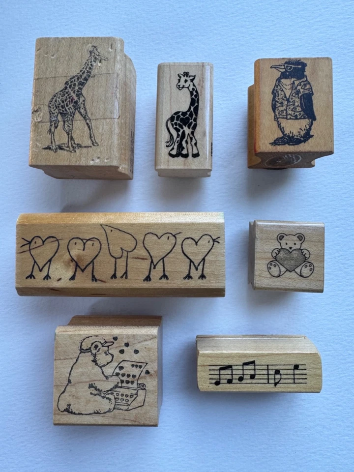 Lote de 7 estampillas de goma vintage (montadas en madera) 1981-1991 Foto 4 de 4