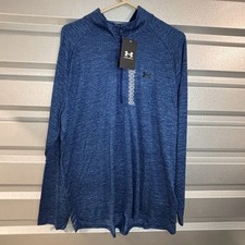 NWT Under Armour UA Tech 1/4 Zip Loose Pullover Men 2XL Blue Long Sleeve Logos