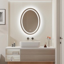 Bathroom Mirror LED Light Oval Frameless Shower Shaving Makeup Mirror Restroom