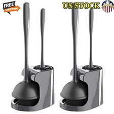 Toilet Plunger Bowl Brush Combo Efficient Bathroom Cleaning Storage Set New