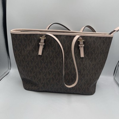 MICHAEL KORS Jet Set Brown MK Signature Zip Tote TZ Bag 38F1CT9T3B