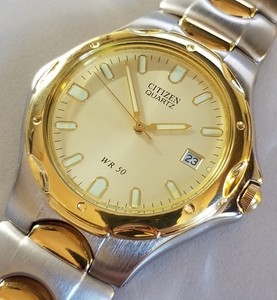CITIZEN 1112-S68334 NOS EXCELLENT DIAL & 37 MM CASE 2 TONE MEN'S DATE WATCH SET