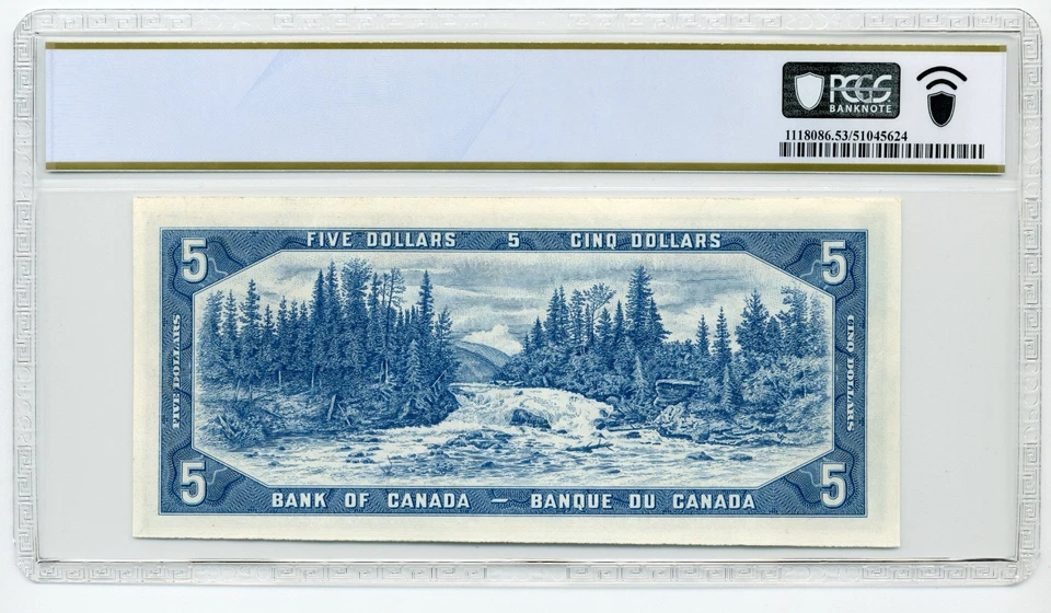 1954 $5 Bank of Canada, BC-39aA, *A/C Replacement - PCGS AU53 - Image 2 of 2