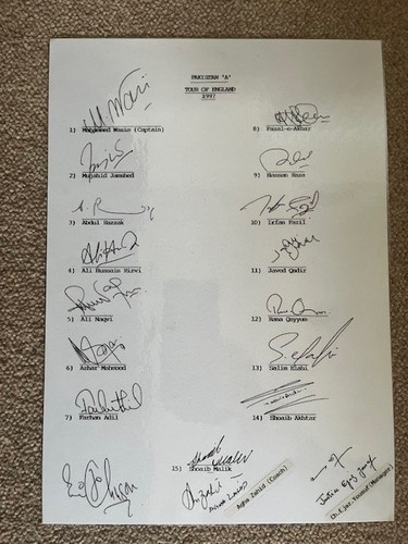 Pakistan A - Rare 1997 Tour Autograph Sheet - Signed x 18 - Shoaib Akhtar etc
