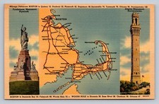 Postcard MA Map of Driving Distances from Boston to Other Cities     D226