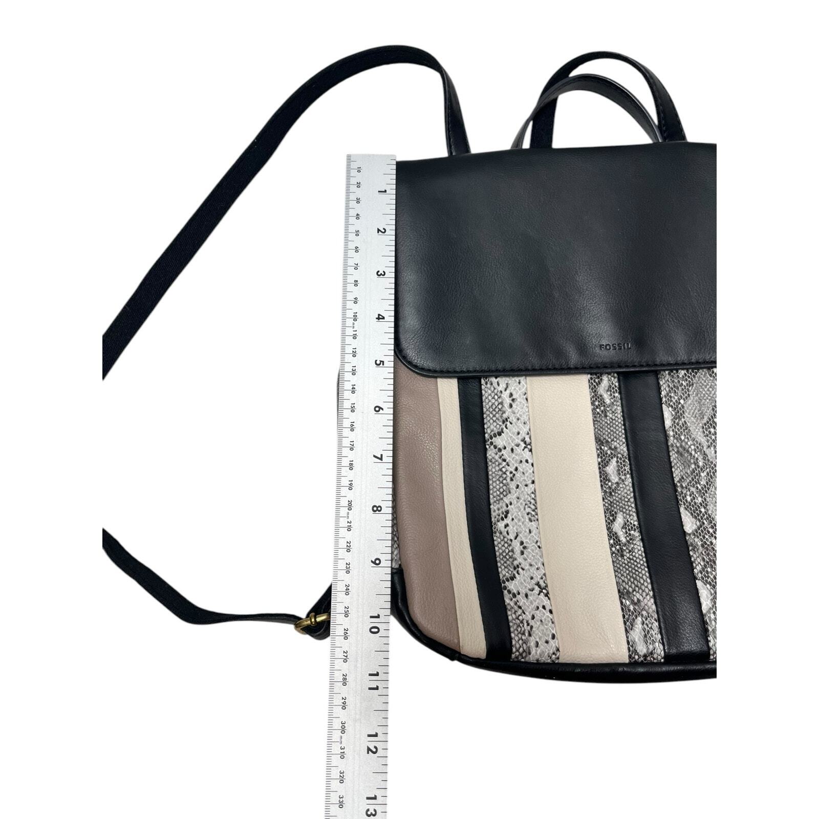 Fossil Claire Patchwork Leather Backpack Black Py… - image 5