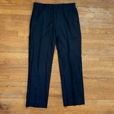 Vintage Mens Plaid Dress Pants Size 34x31 Y2K Black/Gray Wool Trousers