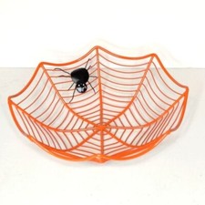 Orange Metal Spiderweb Halloween Candy Bowl Dish