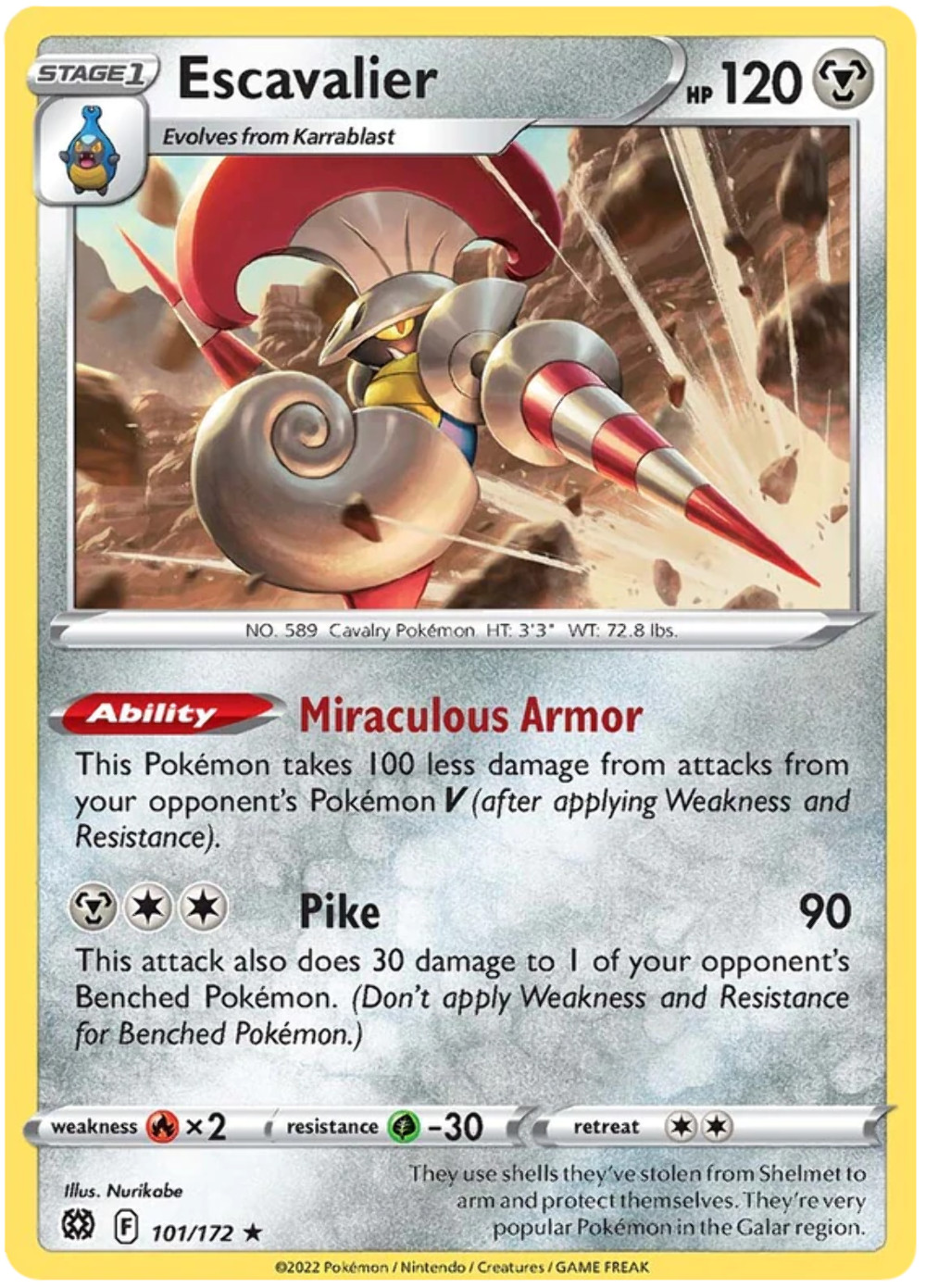 Pokemon -  ESCAVALIER - 101/172 -  Rare - Brilliant Stars - NM/M - New