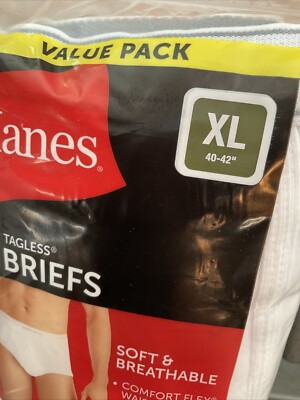 Hanes 6-Pack Tagless Briefs For Men - Size XL, White, Comfortable Cotton Basics