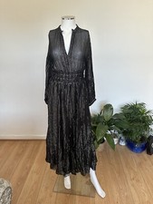 ZARA WOMAN LONG SLEEVES V-NECK METALLIC STRIPE DRESS BLACK 7521/223 NEW