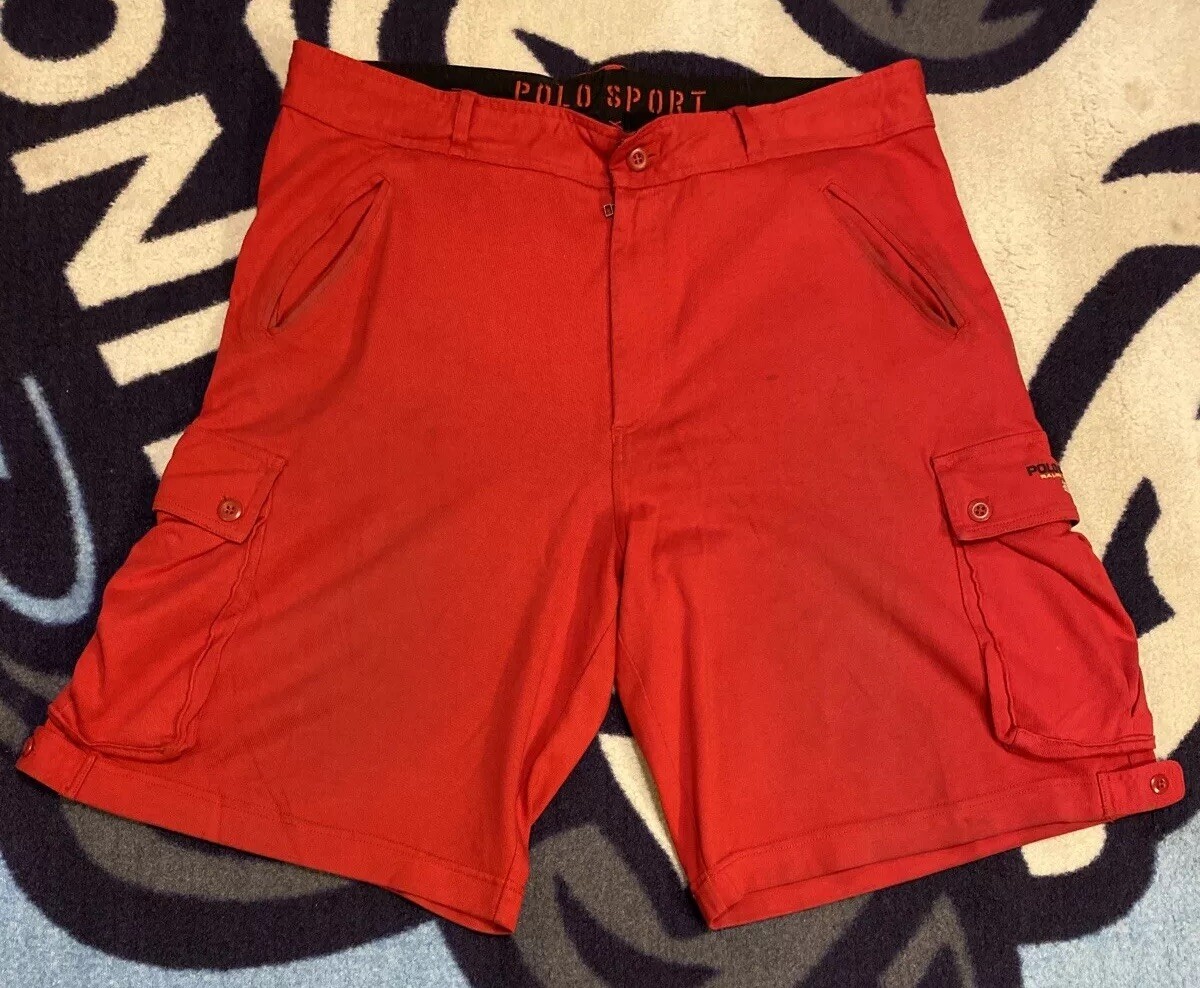Polo Sport Ralph Lauren Red 100% Cotton Vintage 1990’s Cargo Shorts Men Size XL