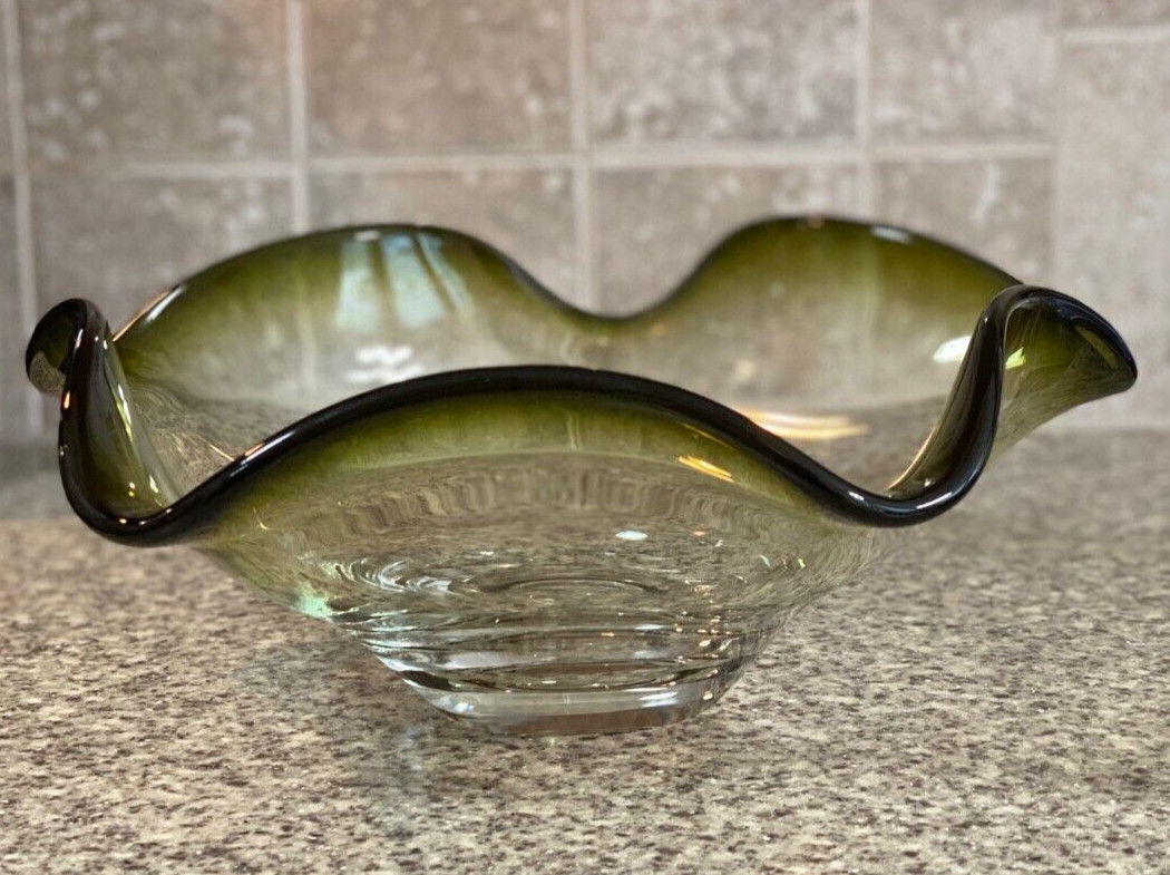 Lenox~Organics Collection~Verde Green Hue~11"  Center Piece Bowl~NonLead Crystal