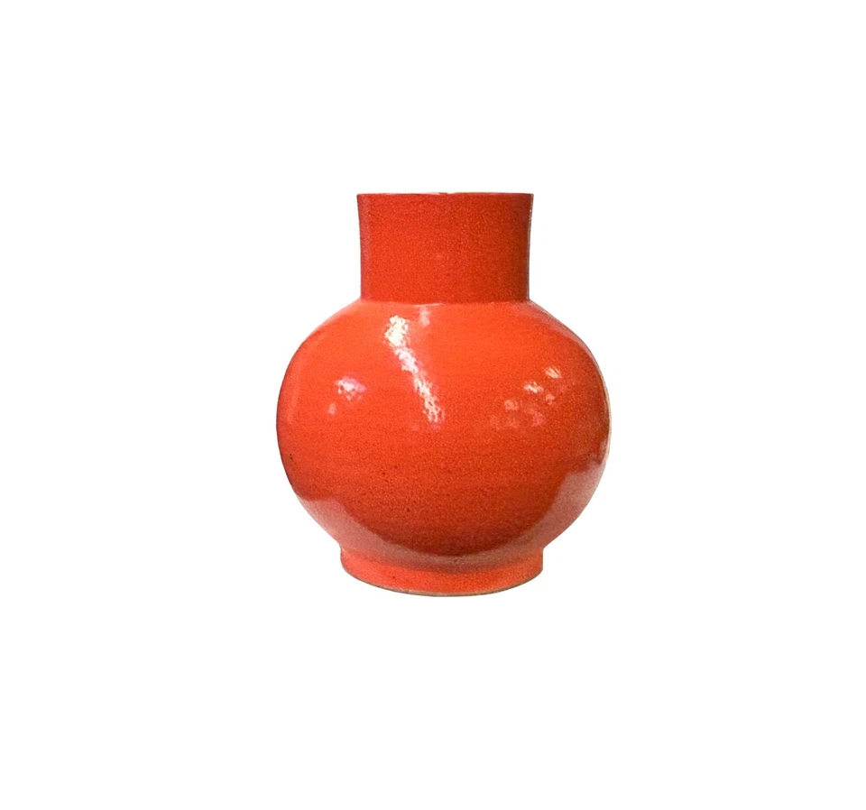 Bright Orange Glaze Large Bulb Shape Pottery Ceramic Pot Vase JK240 - Image 3 of 4