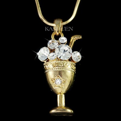 ~Gold Ice Cream Shake Root Beer Float Glass made with Swarovski Crystal Necklace