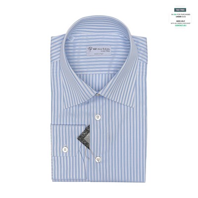 690$ LUXURY GERLIN Shirt Striped Blue ALUMO Cotton 16 - 41 3H ZILLI