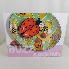 Clay Art Buzz Around Bees & Ladybugs 2pc Large 17" Ceramic Chip & Dip Set #C279