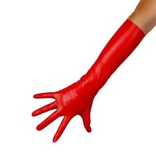 Matte Red LATEX GLOVES 2nd Skin Elastic Thin Faux Leather 16" 40cm Elbow Long
