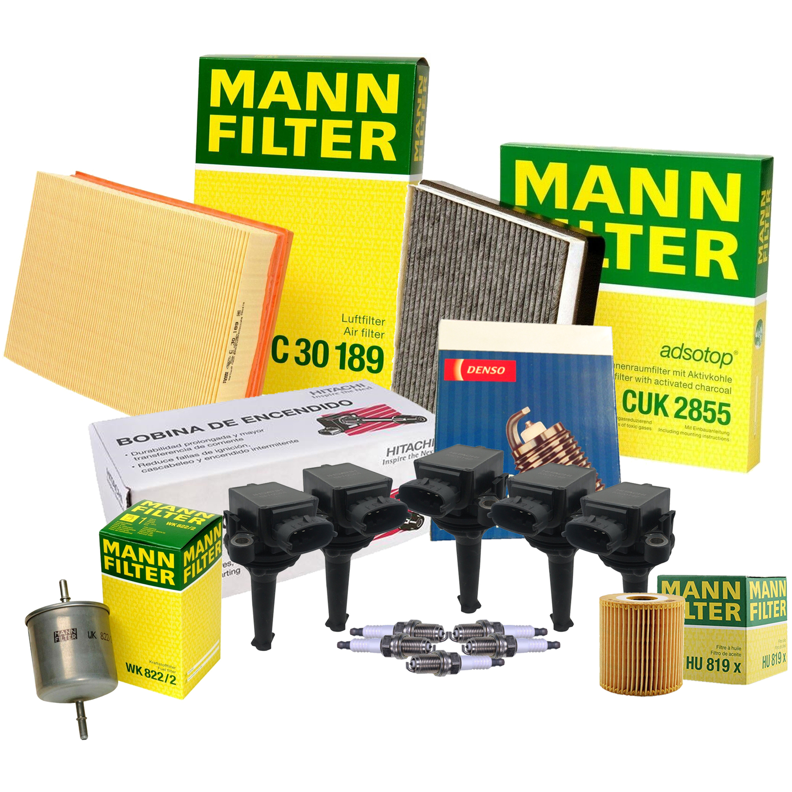 Mann Filters Hitachi 5 Coil Denso 5 DoublePlatinum Spark Plugs TuneUp Kit For L5