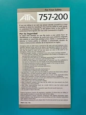 ATA AIRLINES SAFETY CARD - 757-200