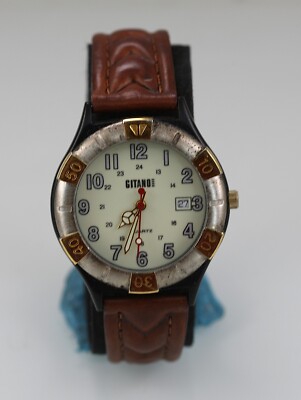 Gitano Uhr Herren Schwarz Edelstahl Braunes Leder Wr Datum Lumineszierend Quarz