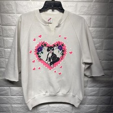 Vintage Cat Love Cut Sleeve Sweatshirt JERZEES Made In USA Women Size L Preowned