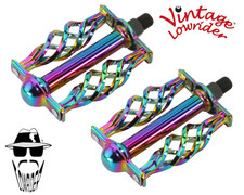 ORIGINAL F R Vintage Lowrider Pedal W/Cage Twisted Bicycle Pedals 1/2" Neon
