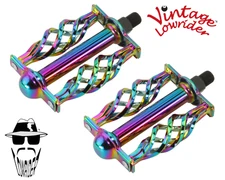 ORIGINAL F&R Vintage Lowrider Pedal W/Cage Twisted Bicycle Pedals 1/2" Neon