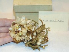 Antique WAX ORANGE BLOSSOM Wedding Groom CORSAGE BOUTONNIERE, City Of Paris Box