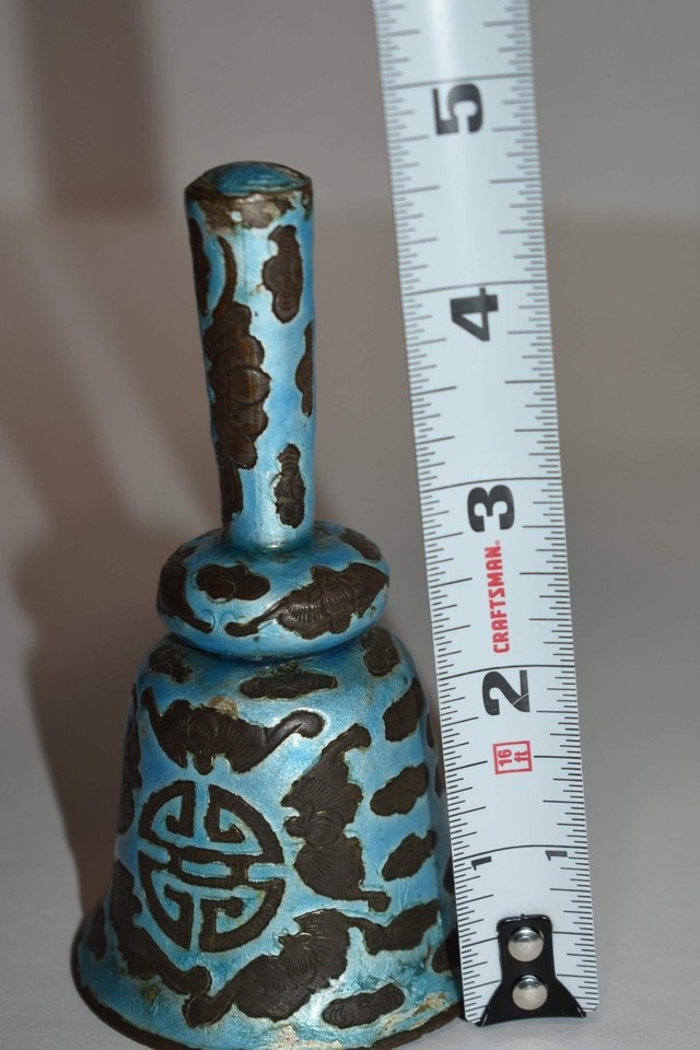 Vintage Chinese Cloisonne & Silver Blue Handbell Dinner Bell 5" eBay