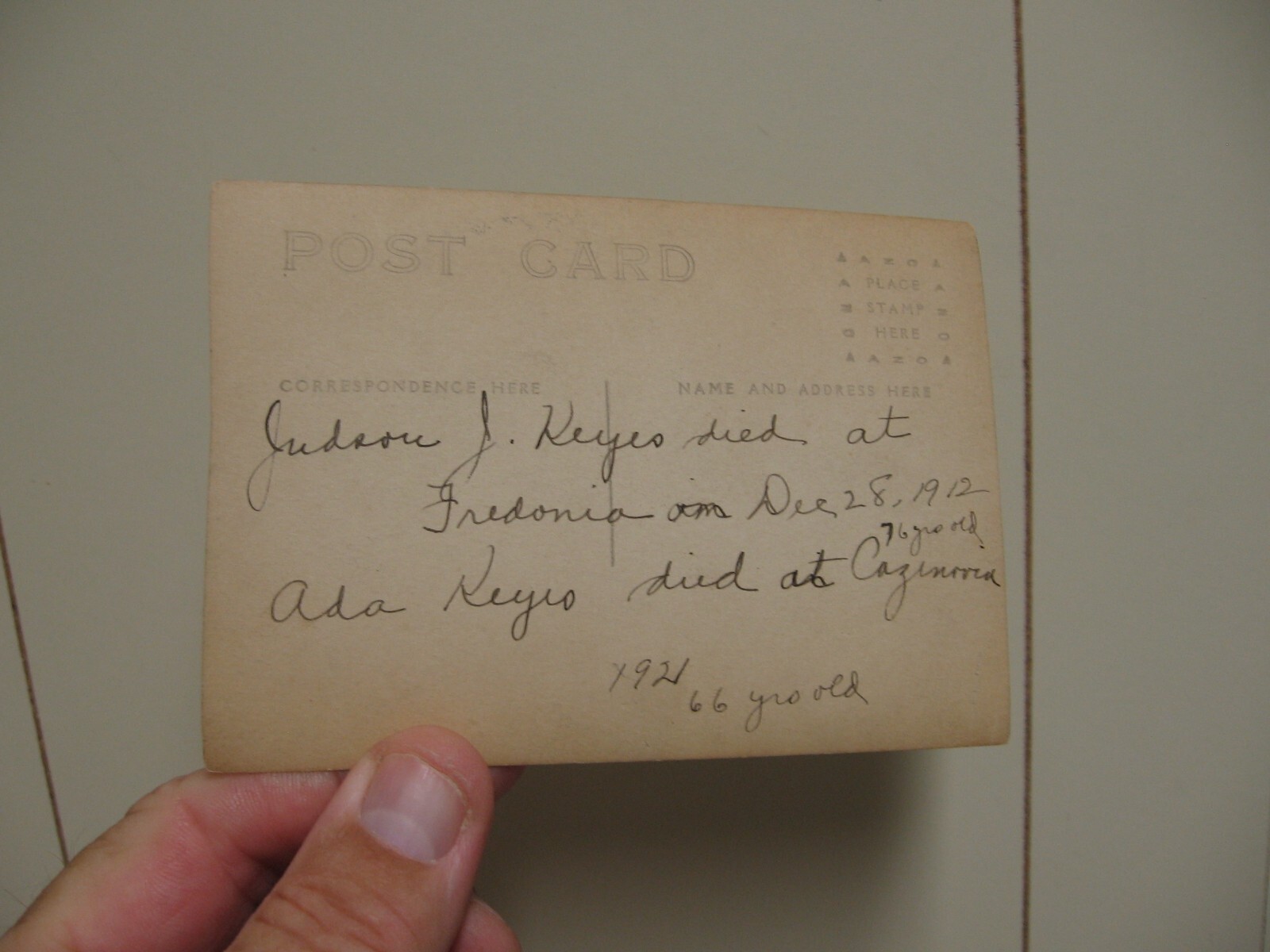 1909 Photograph Postal Card- Ada & Judson Keyes of Cazenovia & Fredonia, NY