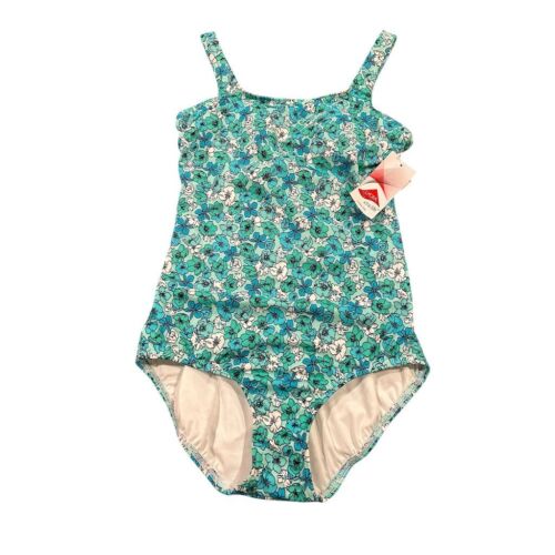 Lands' End One Piece Swim Suit Women's Size 6 Aqua Teal Floral Beachwear NWT