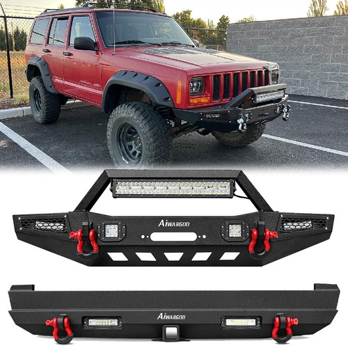Front & Rear Bumper Winch Mount Plate Set For 19892001 Jeep Cherokee