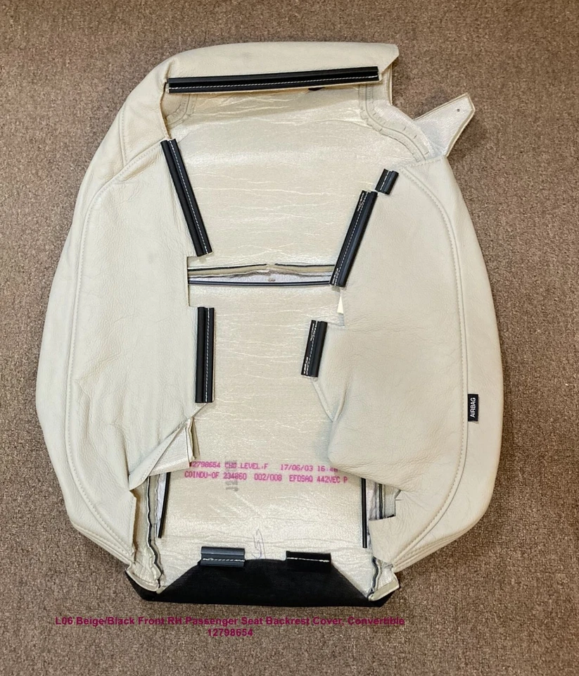 Saab 9-3 Convertible L06 Beige/Black Passenger Seat Back Cover NOS OEM 12798654 Foto 2 de 3