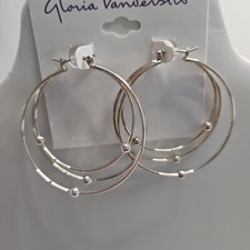 Gloria Vanderbilt Earrings 1.88" Hoops Triple Layered Silver Tone Leverback