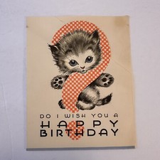 Vintage Birthday 1940s 1950's Rust Craft Greeting Card MCM Kitten Cat